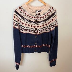 DRA Los Angeles Fair Isle Cropped Cardigan Sweater Size Medium